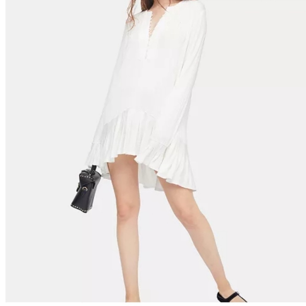 Free People Your Girl White Flounce Hem Textured Tunic Top Size S Mini Dress - Picture 7 of 16